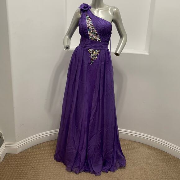 BICICI & COTY One Shoulder Purple Gown Beads Accent Size XS Special Occasion - Picture 13 of 14